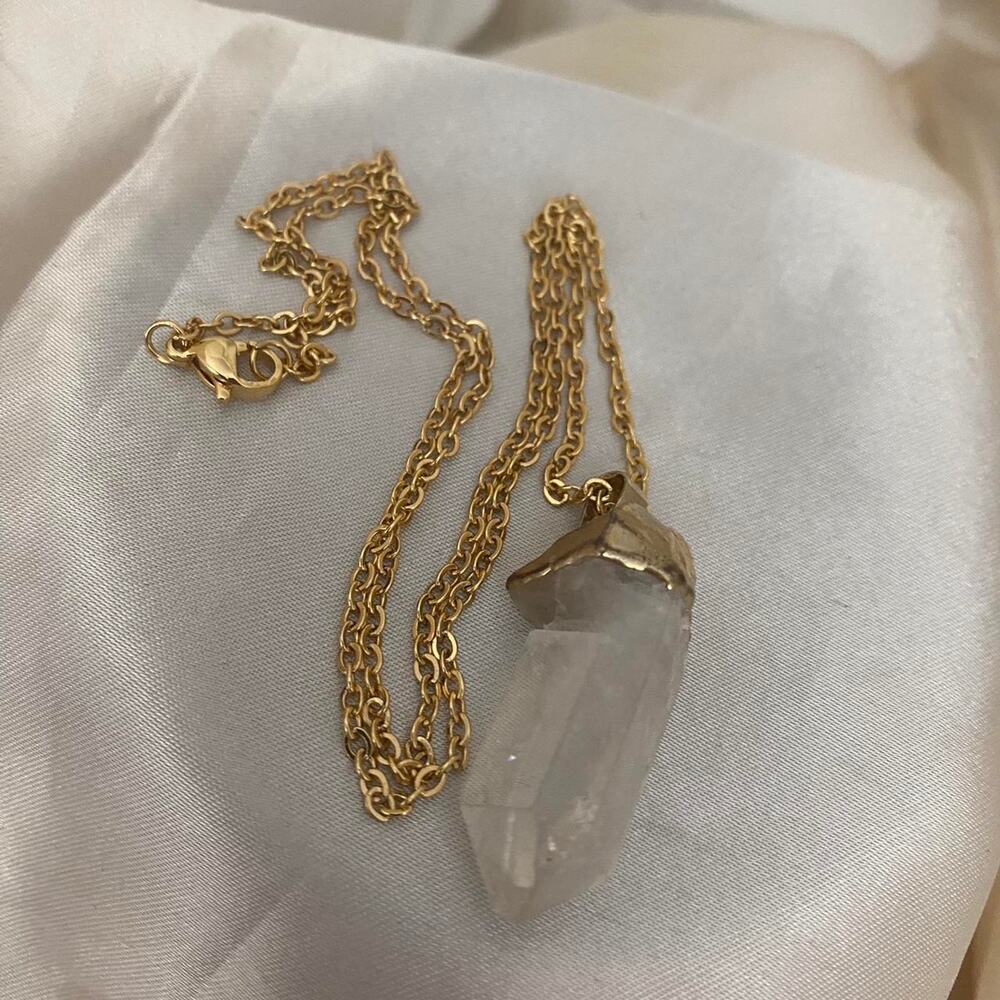 Raw Quartz Crystal Point Necklace 18k Gold Plated Chain